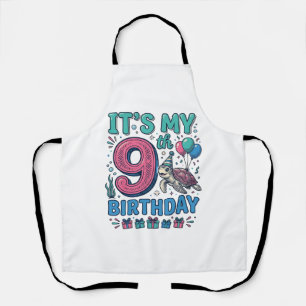Cute 9th Birthday Turtle Vintage Kids Shirt Design Apron