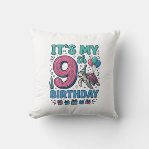 Cute 9th Birthday Turtle Vintage Kids Shirt Design Cushion