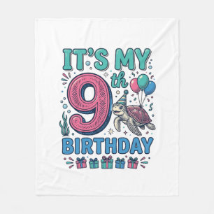 Cute 9th Birthday Turtle Vintage Kids Shirt Design Fleece Blanket
