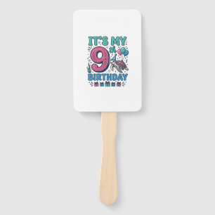 Cute 9th Birthday Turtle Vintage Kids Shirt Design Hand Fan