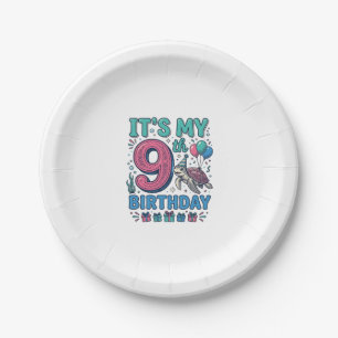 Cute 9th Birthday Turtle Vintage Kids Shirt Design Paper Plate