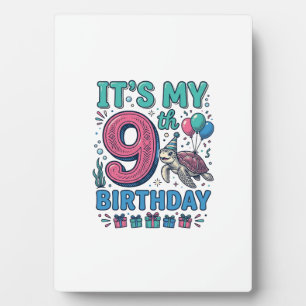 Cute 9th Birthday Turtle Vintage Kids Shirt Design Plaque