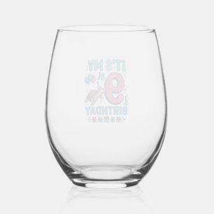 Cute 9th Birthday Turtle Vintage Kids Shirt Design Stemless Wine Glass