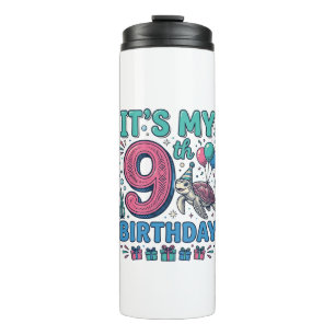 Cute 9th Birthday Turtle Vintage Kids Shirt Design Thermal Tumbler