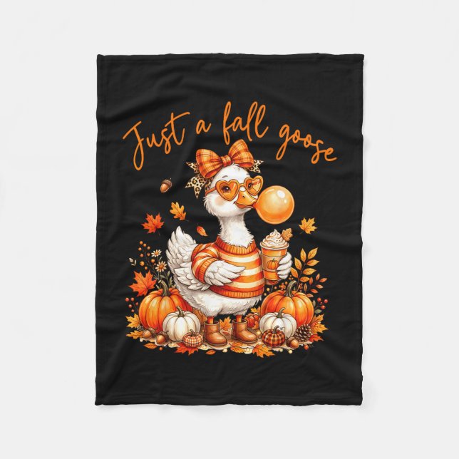 Cute a fall goose pumpkin spice coffee bow autumn fleece blanket (Front)
