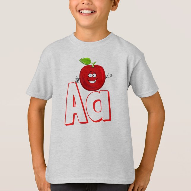 Cute A For Apple - Kids ABCD English Alphabet T-Shirt (Front)