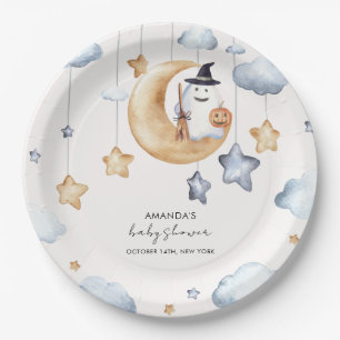 Cute A Little Boo Moon Stars Baby Shower Paper Plate