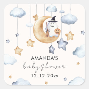 Cute A Little Boo Moon Stars Baby Shower Square Sticker