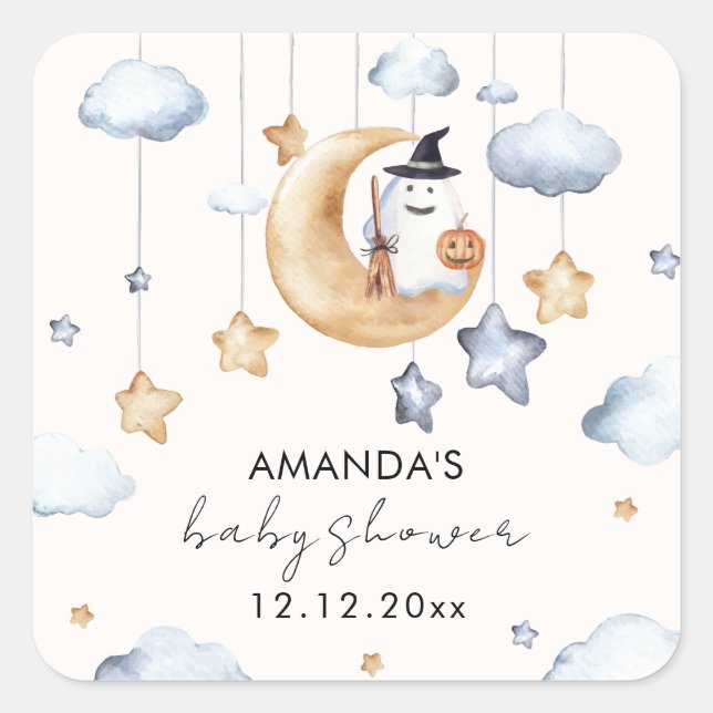 Cute A Little Boo Moon Stars Baby Shower  Square Sticker (Front)