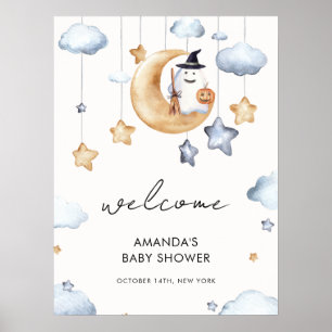 Cute A Little Boo Moon Stars Baby Shower Welcome Poster