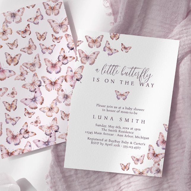Cute A Little Butterfly Is On The Way Baby Shower Invitation (Creator Uploaded)