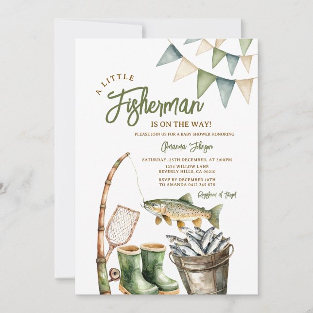 Cute A Little Fisherman Is On The Way Baby Shower Invitation (Front)