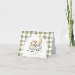 Cute A little lamb baby shower Sage Green Gingham Thank You Card