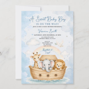 Cute A Sweet Baby Boy Noah's Ark Baby Shower Invitation