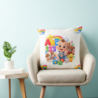 Cute ABC 123 Baby Learning Rainbow Nursery Design Cushion