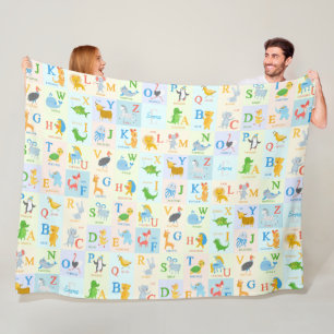 Cute ABC Animal Alphabet Pattern with First Name Fleece Blanket