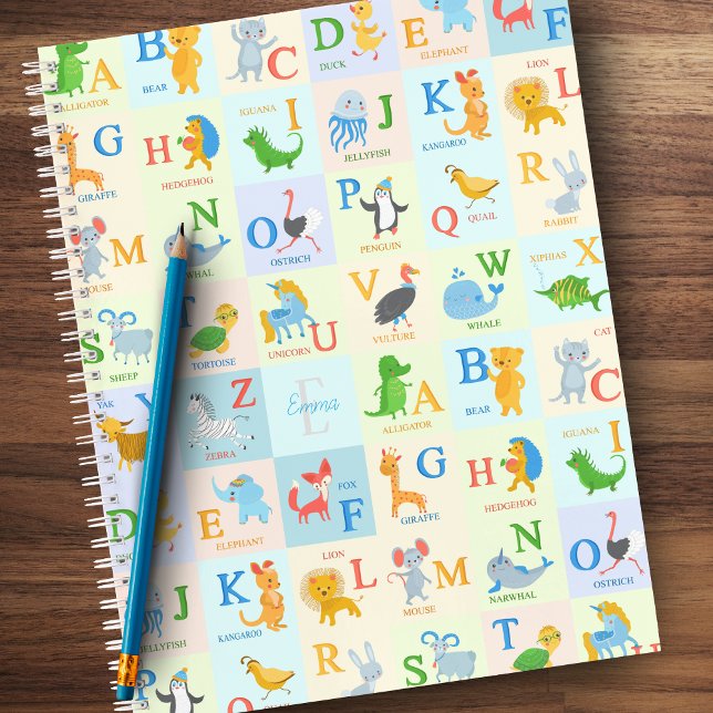 Cute ABC Animal Alphabet Pattern with First Name Notebook (Creator Uploaded)