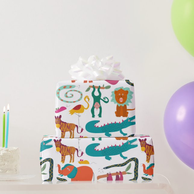Cute Abstract Animals Kids Pattern Wrapping Paper (Party Gifts)