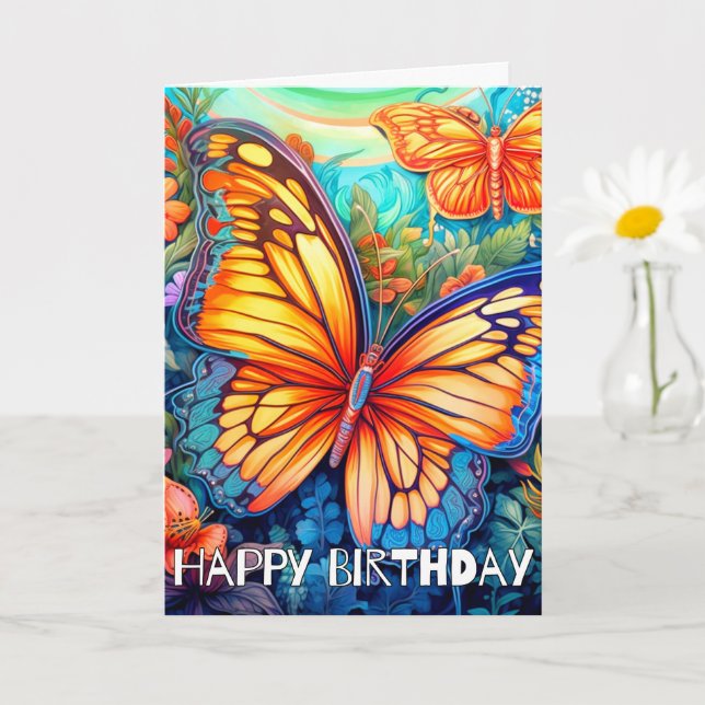 Cute Abstract Artsy Butterfly | Happy Birthday Card (Small Plant)
