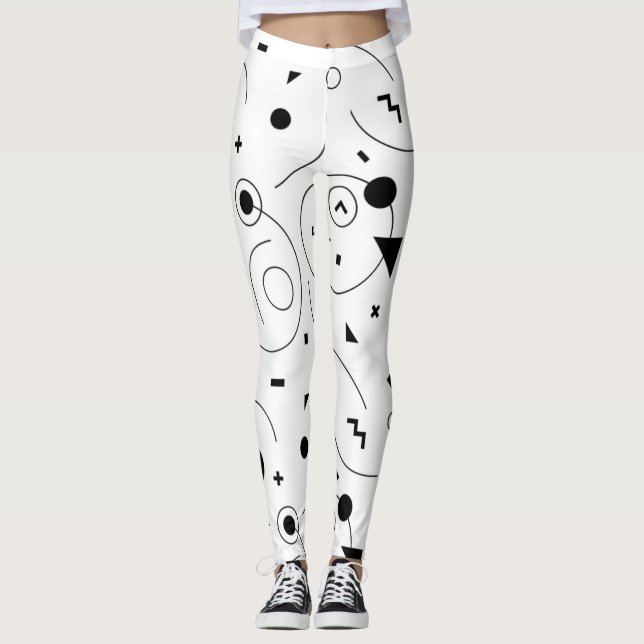 Cute Abstract Black and White Pattern  Leggings (Front)