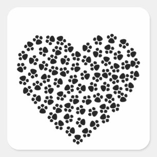 Cute Abstract Black Paw Prints Hearts Valentine Square Sticker
