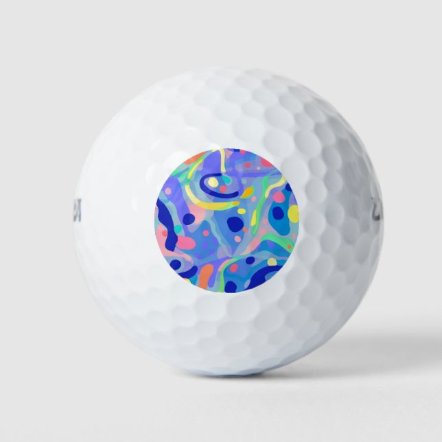 Cute Abstract Blue Pastel Neon Repeating Pattern Golf Balls (Front)