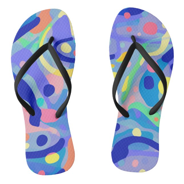 Cute Abstract Blue Pastel Neon Repeating Pattern Jandals (Footbed)