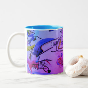 Cute Abstract Bright Blue Pink Red Blue Geometric Two-Tone Coffee Mug