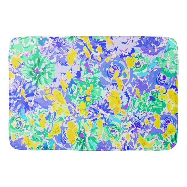 Cute abstract colourful spring flowers bath mat (Front)