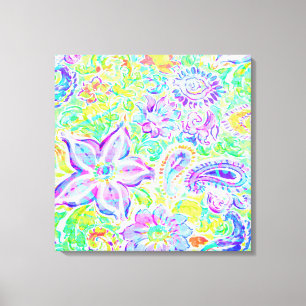 Cute abstract colourful spring flowers canvas print