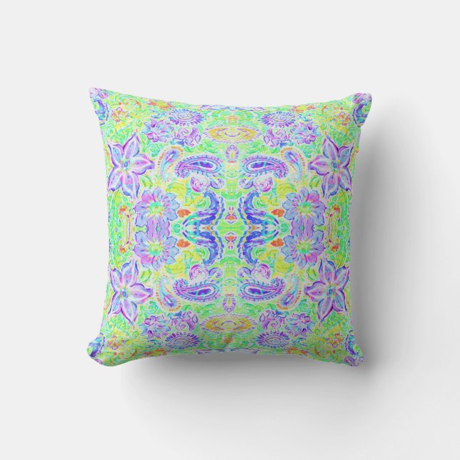 Cute abstract colourful spring flowers cushion (Front)