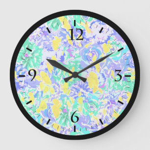 Cute abstract colourful spring flowers large clock