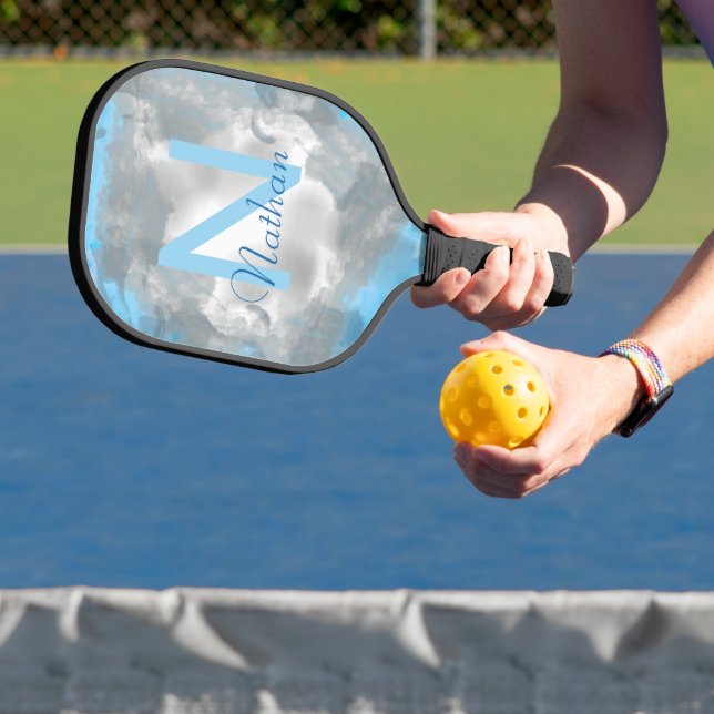 Cute Abstract Custom Baby Blue Monogram Name   Pickleball Paddle (Insitu)