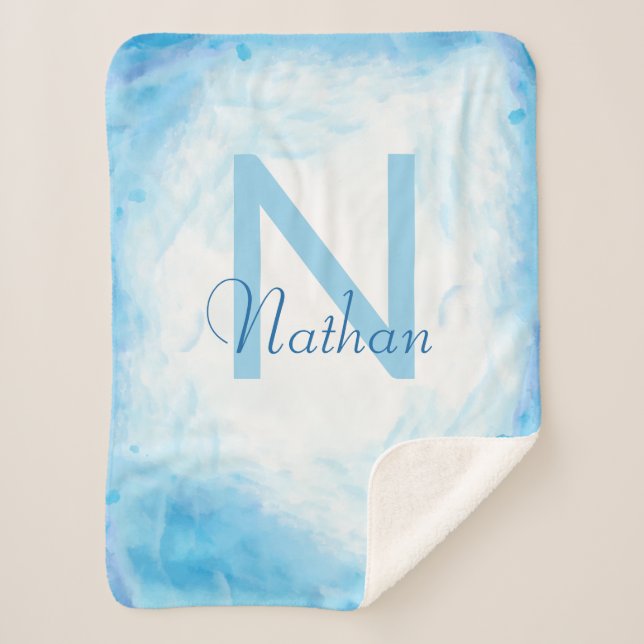 Cute Abstract Custom Baby Blue Monogram Name Sherpa Blanket (Front)