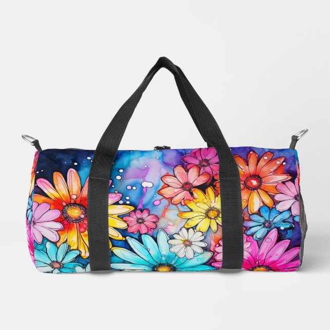 Cute Abstract Daisy Flower Art Duffle Bag (Front)