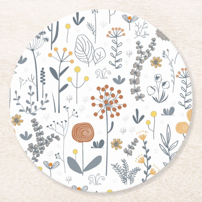 Cute Abstract Floral Seamless Pattern Round Paper Coaster (Front)