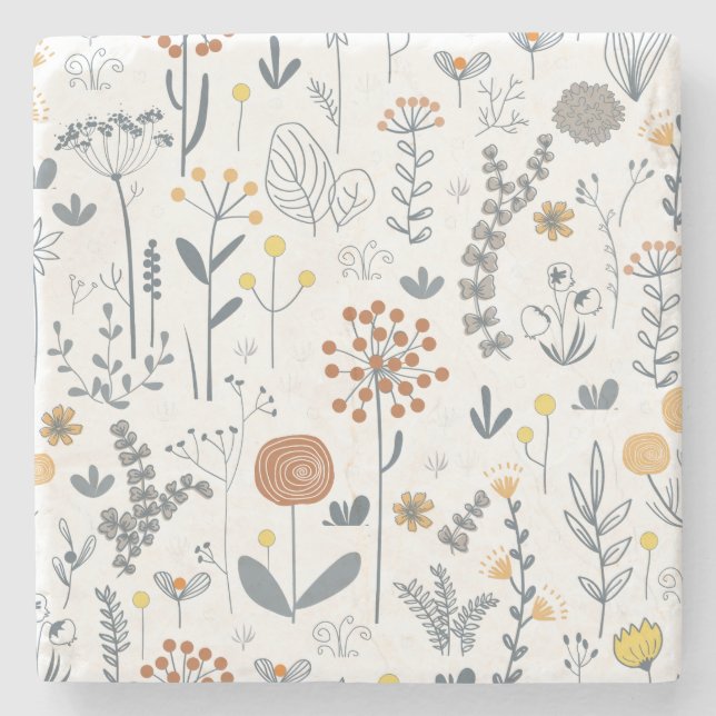 Cute Abstract Floral Seamless Pattern Stone Coaster (Front)