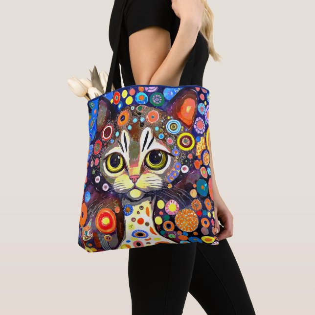 CUTE ABSTRACT FLOWER BACKROUND CAT DESIGN TOTE BAG (Close Up)