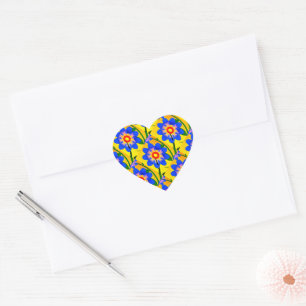 Cute Abstract Flowers Pattern Heart Sticker