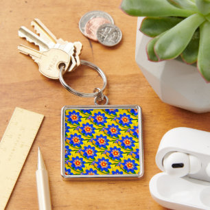 Cute Abstract Flowers Pattern Key Ring