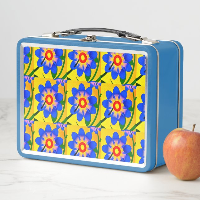 Cute Abstract Flowers Pattern Metal Lunch Box (In Situ)