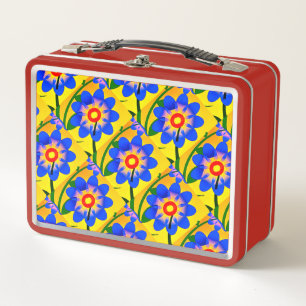 Cute Abstract Flowers Pattern Metal Lunch Box