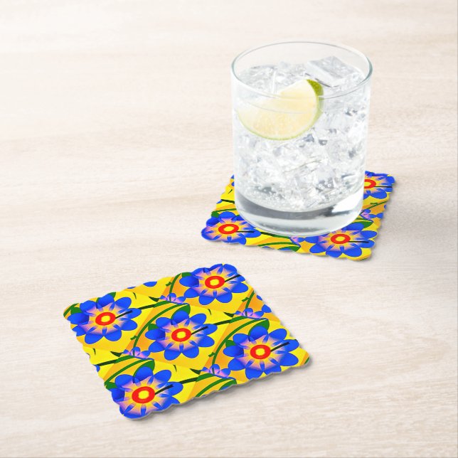 Cute Abstract Flowers Pattern Paper Coaster (Insitu)