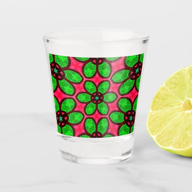 Cute Abstract Flowers Pattern Shot Glass (Front)