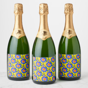 Cute Abstract Flowers Pattern Sparkling Wine Label