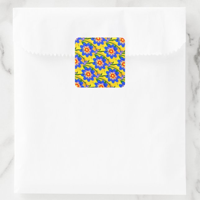 Cute Abstract Flowers Pattern Square Sticker (Bag)