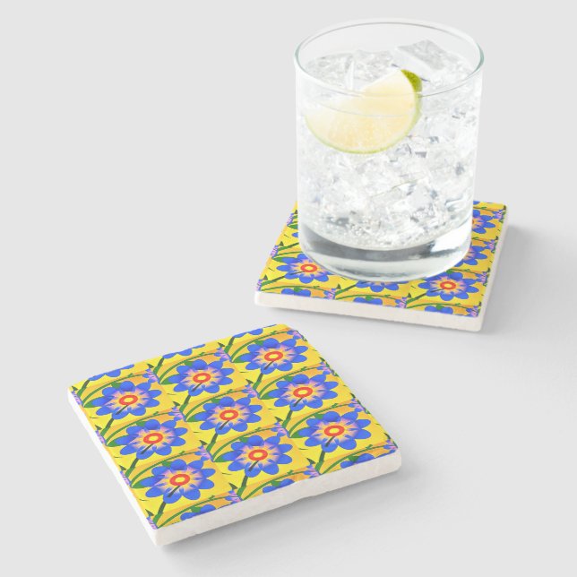 Cute Abstract Flowers Pattern Stone Coaster (Side)