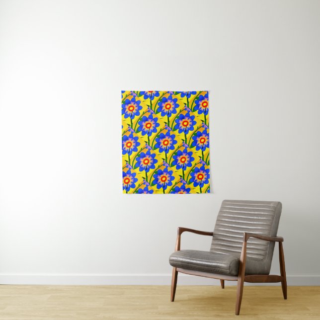Cute Abstract Flowers Pattern Tapestry (In Situ)
