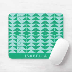 Cute Abstract Geometric Shapes in Green and Blue Mouse Pad