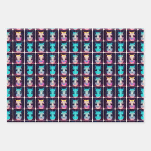 Cute Abstract Girl With Horns Pattern Wrapping Paper Sheet